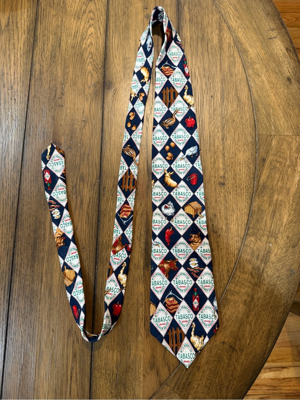 Tabasco Navy Necktie with White Diamonds and Multicolor Icons silk